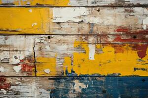 a close up of a wooden wall with paint peeling off of it generative ai photo