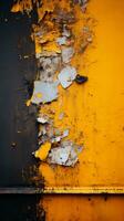 a close up of a yellow and black wall with peeling paint generative ai photo