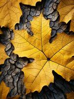 a close up of a yellow maple leaf on a black background generative ai photo