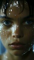 a close up of a young woman with water on her face generative ai photo