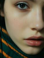 a close up of a young womans face generative ai photo