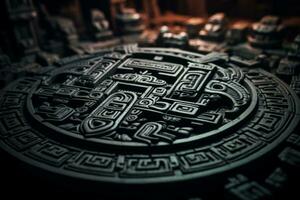 a close up of an ancient mayan symbol on a black background generative ai photo