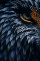 a close up of an eagles face with orange eyes generative ai photo