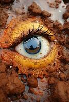 a close up of an eye in the mud generative ai photo