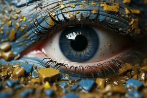 a close up of an eye with a blue eye generative ai photo