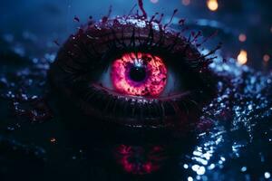 a close up of an eye with blood dripping from it generative ai photo