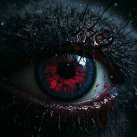 a close up of an eye with blood on it generative ai photo