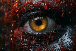 a close up of an eye with blood dripping from it generative ai photo