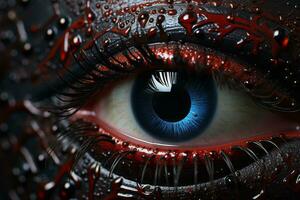 a close up of an eye with blood on it generative ai photo