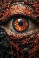 a close up of an eye with blood on it generative ai photo