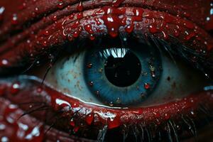 a close up of an eye with blood on it generative ai photo