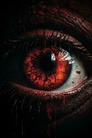 a close up of an eye with blood on it generative ai photo