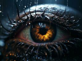 a close up of an eye with rain drops on it generative ai photo