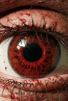 a close up of an eye with blood on it generative ai photo