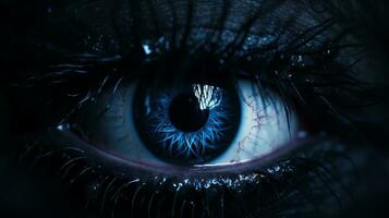 a close up of an eye with blue iris generative ai photo