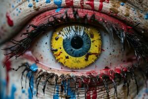 a close up of an eye with paint splatters on it generative ai photo
