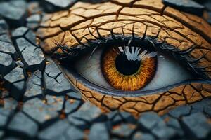 a close up of an eye with orange eyes generative ai photo