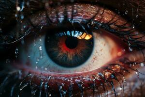 a close up of an eye with water droplets on it generative ai photo