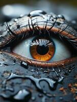 a close up of an eye with water droplets on it generative ai photo