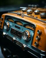 un cerca arriba de un antiguo coche radio generativo ai foto