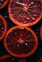 a close up of blood oranges with water droplets generative ai photo