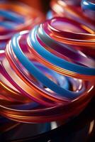 a close up of colorful plastic rings on a black surface generative ai photo