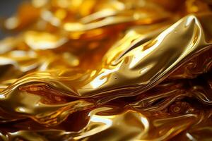 a close up of gold liquid on a surface generative ai photo