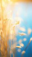 a close up of grass blowing in the wind with the sun in the background generative ai photo