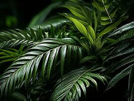 a close up of green leaves on a dark background generative ai photo