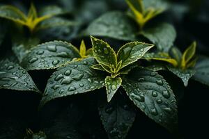 a close up of green leaves with water droplets on them generative ai photo
