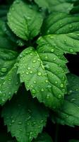 un cerca arriba de verde hojas con agua gotas en ellos generativo ai foto