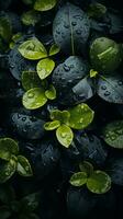 a close up of green leaves with water droplets on them generative ai photo