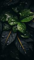 a close up of green leaves with water droplets on them generative ai photo