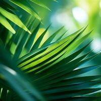 a close up of green palm leaves generative ai photo