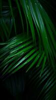 a close up of green palm leaves on a black background generative ai photo