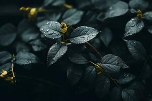 a close up of leaves with water droplets on them generative ai photo