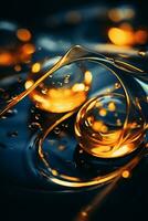 a close up of oil drops on a black background generative ai photo