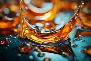 a close up of orange liquid drops on a black surface generative ai photo