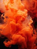 a close up of orange ink in water on a black background generative ai photo