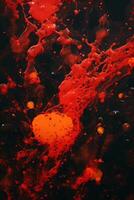 a close up of red liquid and orange paint on a black background generative ai photo