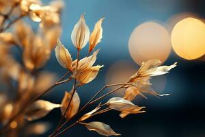 a close up of some dried leaves on a dark background generative ai photo