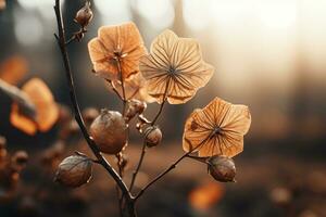 un cerca arriba de algunos seco flores en el Dom generativo ai foto