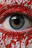 a close up of the eye of a person with blood on it generative ai photo