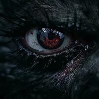 a close up of the eye of a werewolf generative ai photo