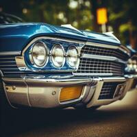 a close up of the front end of a classic car generative ai photo