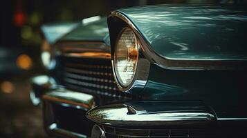 a close up of the front end of a classic car generative ai photo