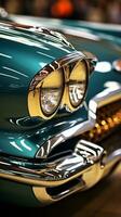 a close up of the front end of a classic car generative ai photo