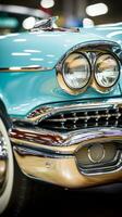 a close up of the front end of a classic car generative ai photo