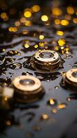 a close up of three gold rings sitting in a puddle of water generative ai photo