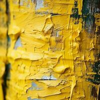 a close up of yellow paint on a tree trunk generative ai photo